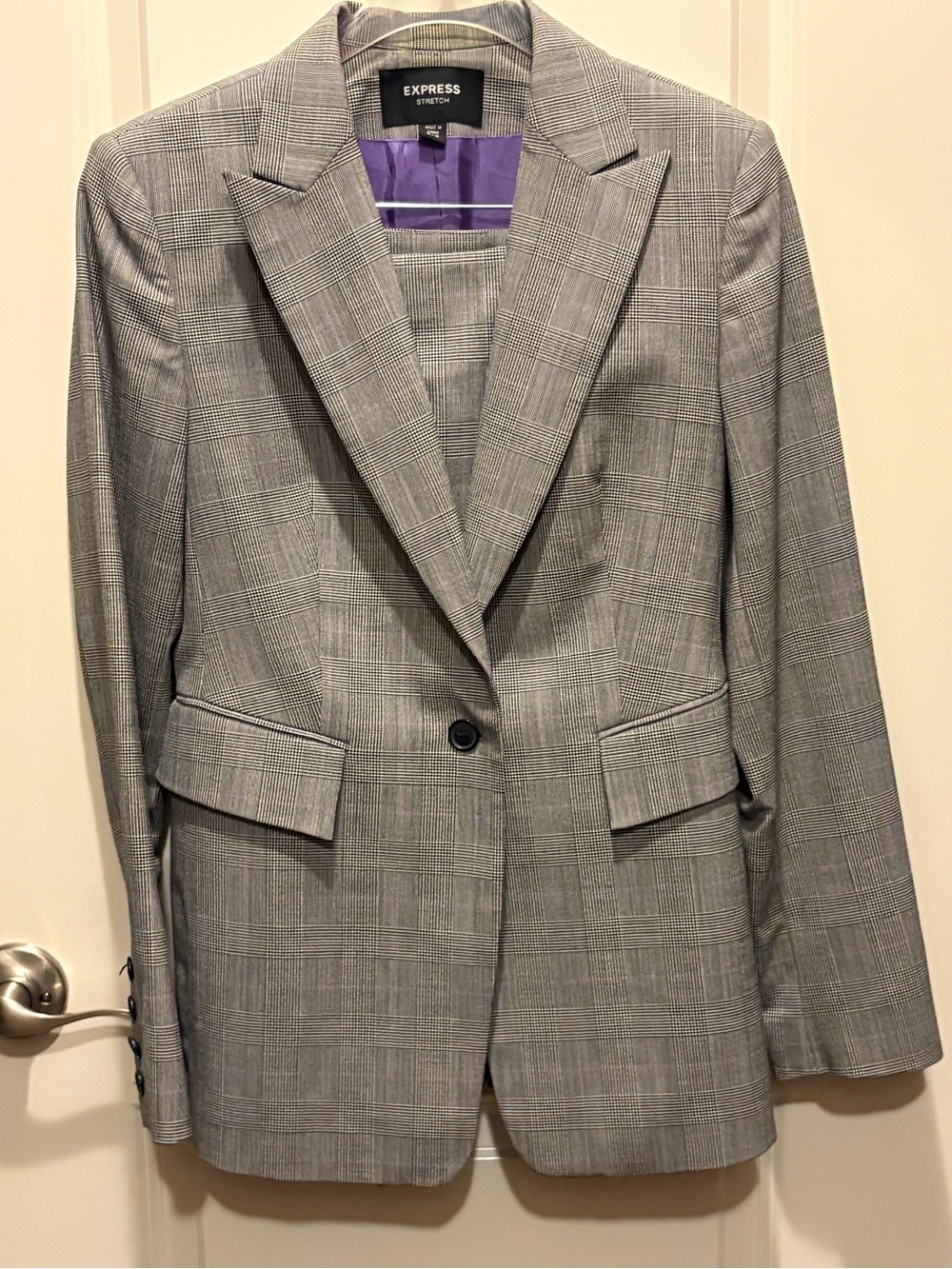 Express Gray Plaid Single-Button Blazer & Mini Skirt